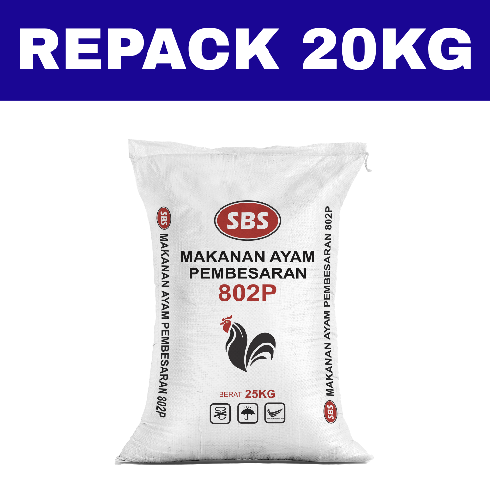 Dedak Makanan Ayam 802P Pembesaran / Broiler Chicken Feed | SBS Agroternak | Repack 20Kg