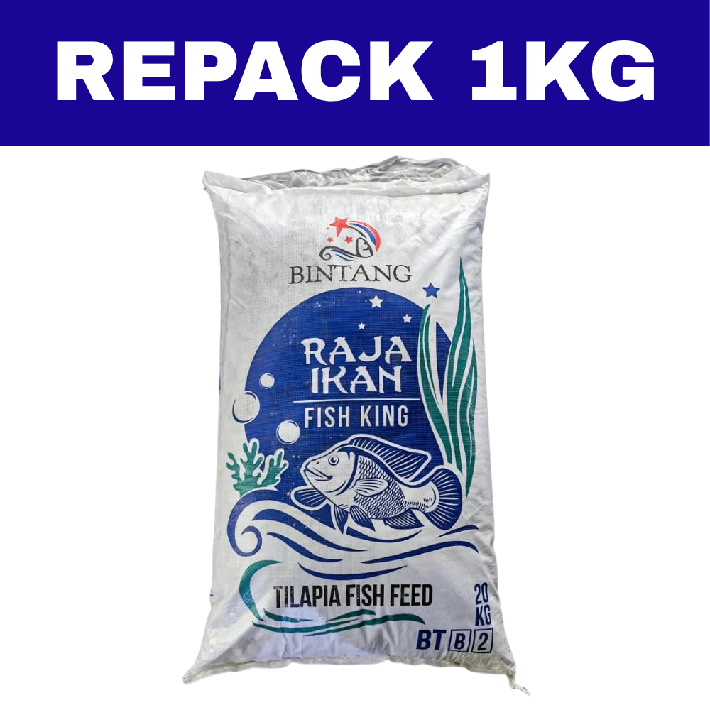 Dedak Makanan Ikan Air Tawar BTB2 Pembesaran / Floating Freshwater Fish Feed | Raja Ikan Bintang | Repack 1Kg